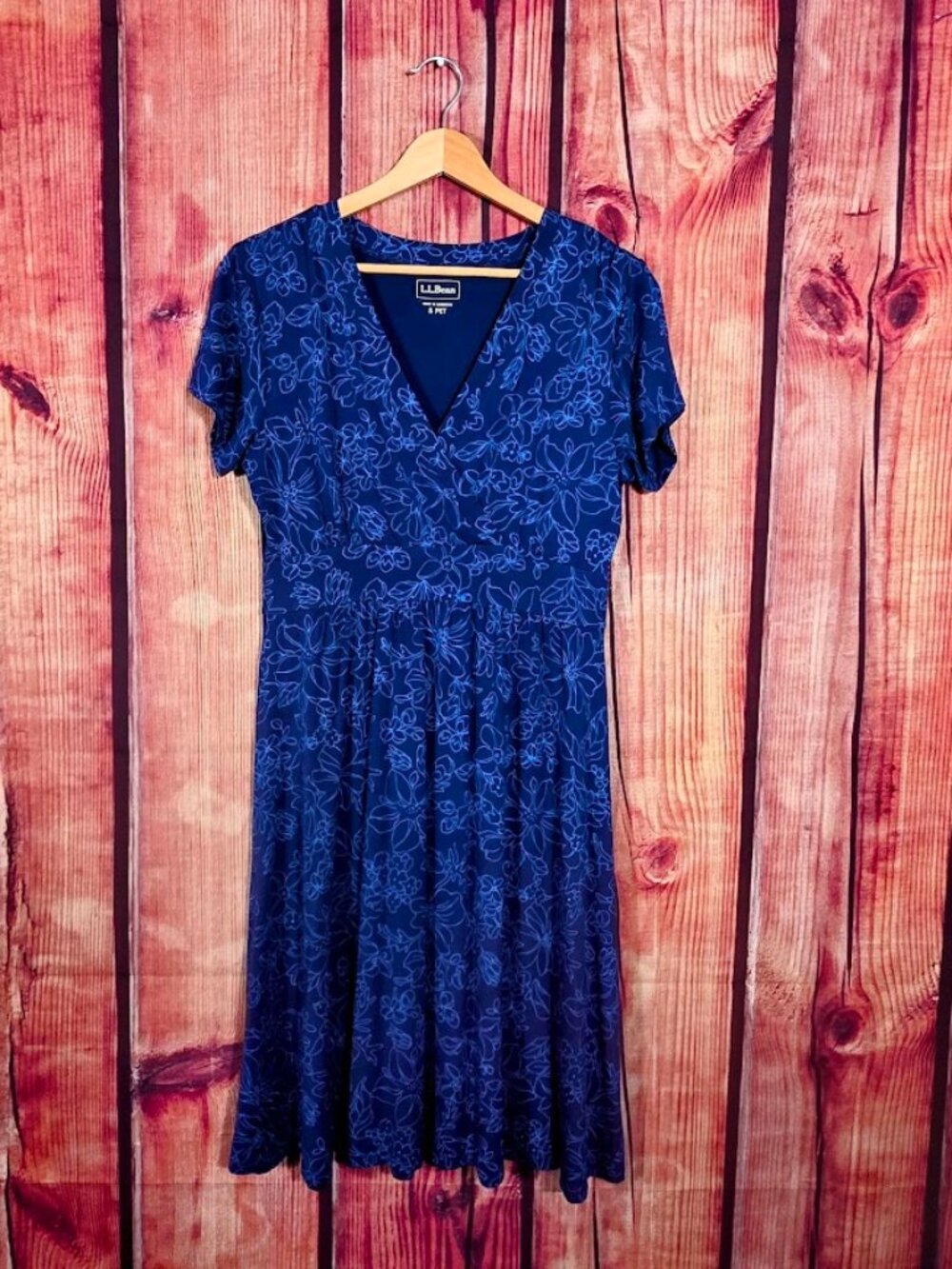 LL Bean Blue Faux Wrap Floral Dress Petite S